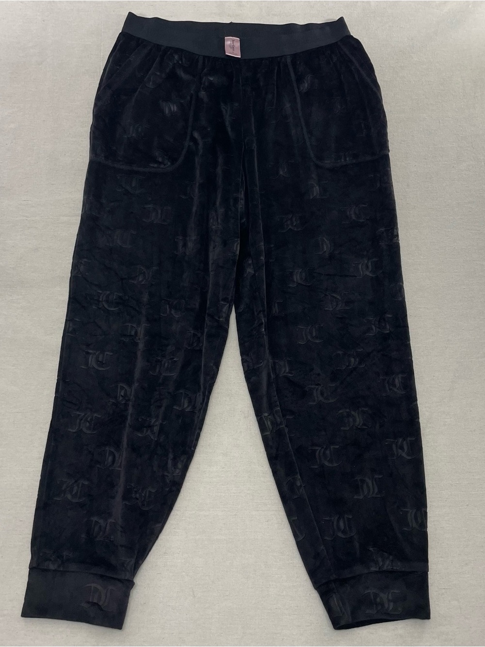 Juicy Couture Sleepwear Velour Track Sweat Pants Black Monogram Sz Medium